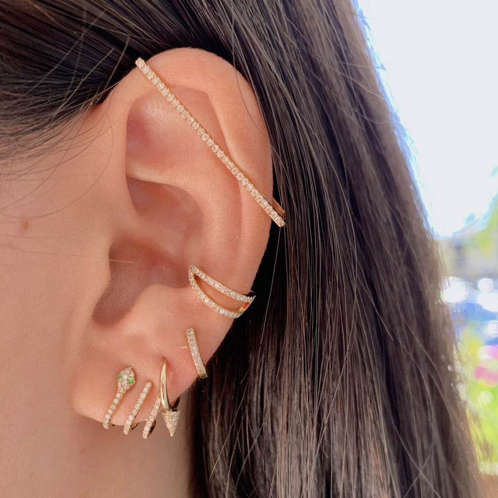 Solid Gold Diamond Snake Tsavorite Earring