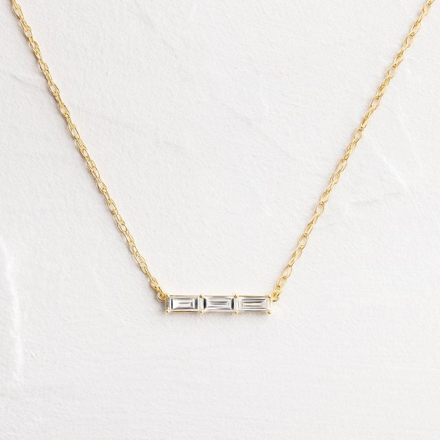 Solid Gold Fluency Three-Stone Baguette Necklace