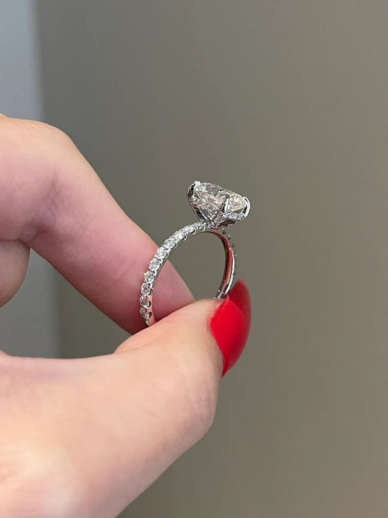 Solid Gold 3CT Cushion Cut Moissanite Diamond Engagement Ring