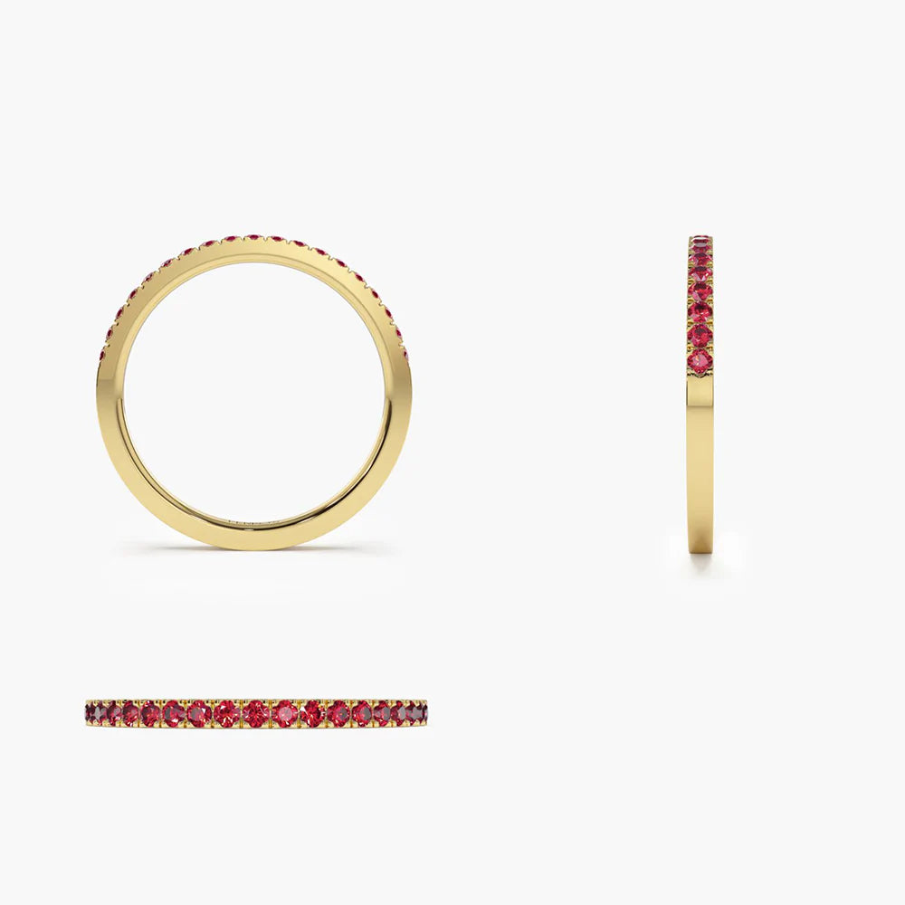 Solid Gold Half Eternity Pave Ruby Ring