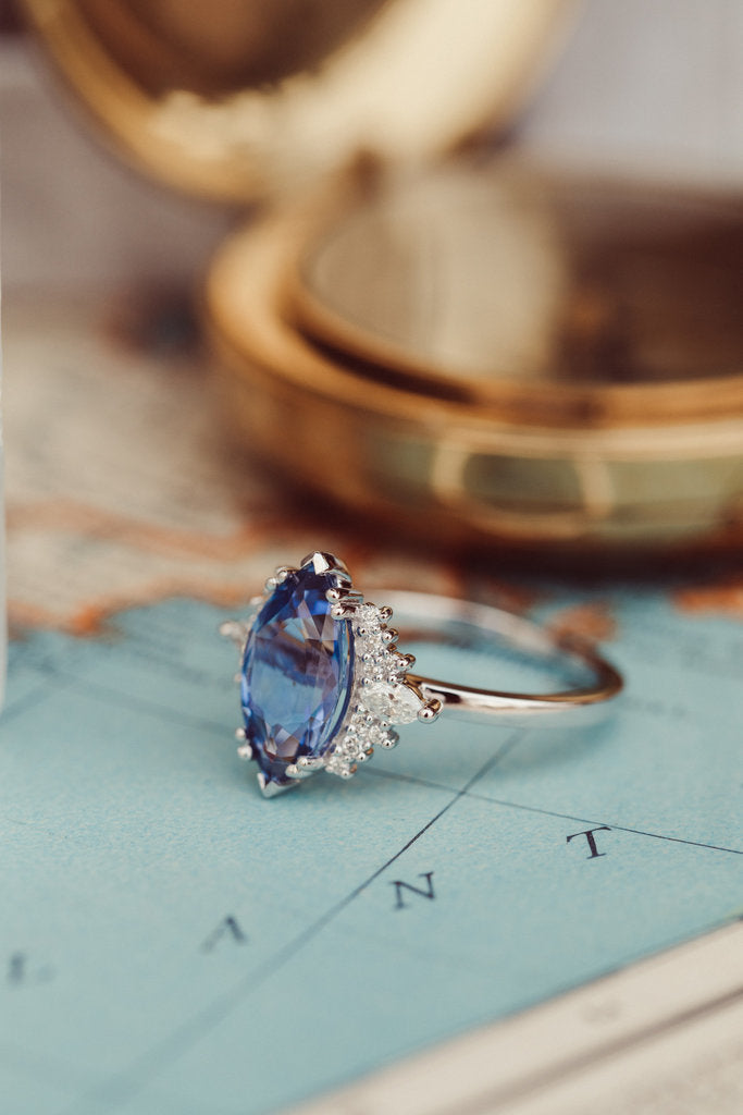 Stone Ring - The Atlantis 2.79 ct Marquise Blue Purple Sapphire with .31 ct Side