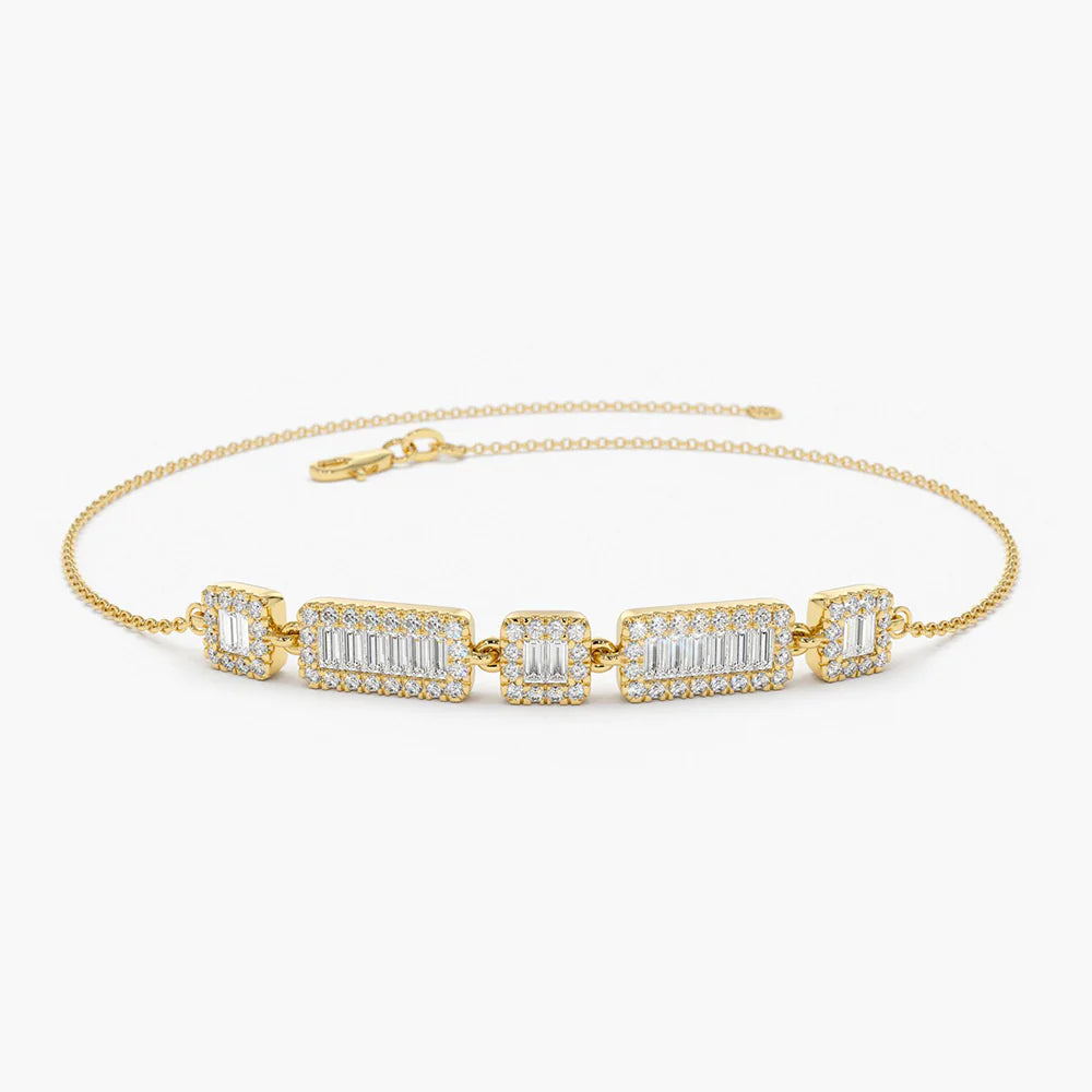 Solid Gold Baguette and Round Lab-Grown Diamond Bracelet