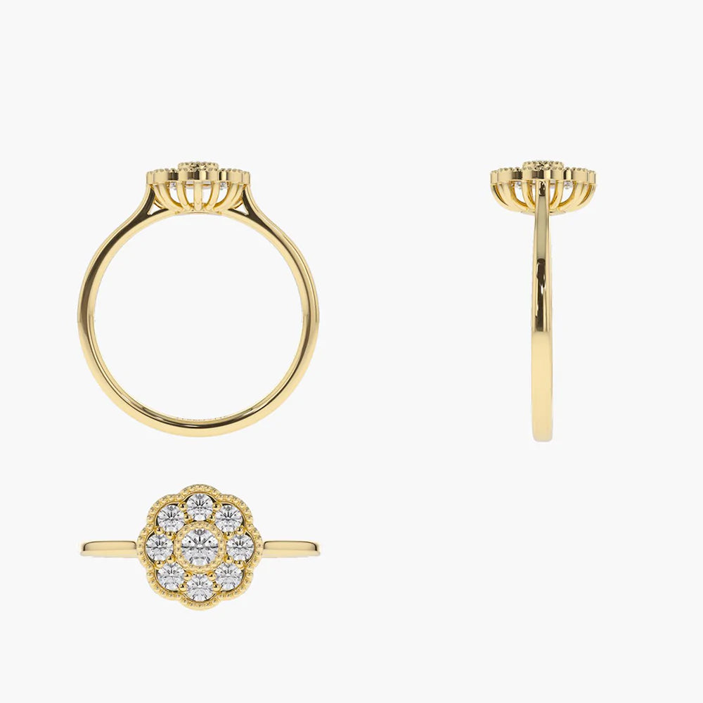 Solid Gold Floral Diamond Ring
