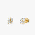 Solid Gold Baguette Diamond Cluster Studs