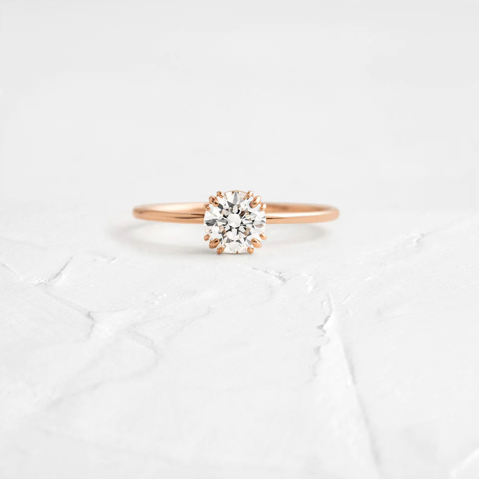 Solid Gold Threaded Ring | 0.72 ct Round Cut Moissanite Diamond