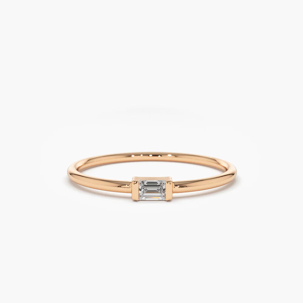 Solid Gold Single Baguette Solitaire Diamond Ring