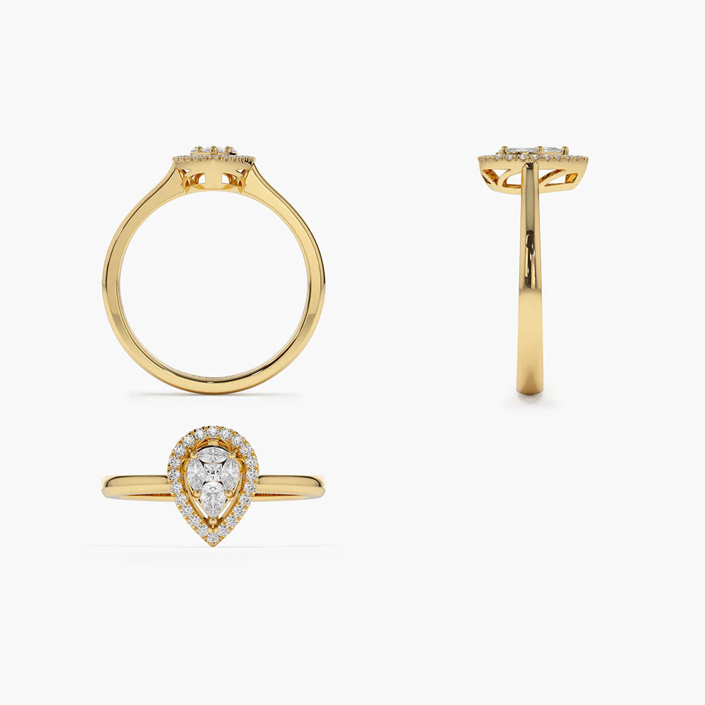 Solid Gold Illusion Set Pear Shape Engagement Ring