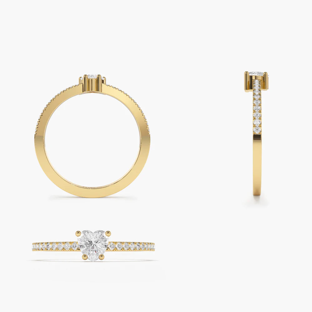 Solid Gold Heart-Shaped Diamond Ring, Diamond Ring
