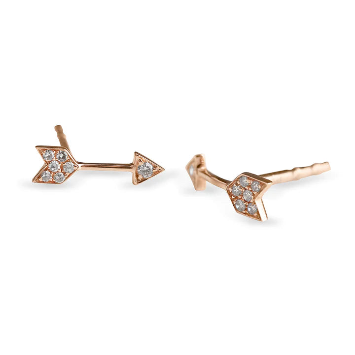Solid Gold Diamond Arrow Stud Earrings