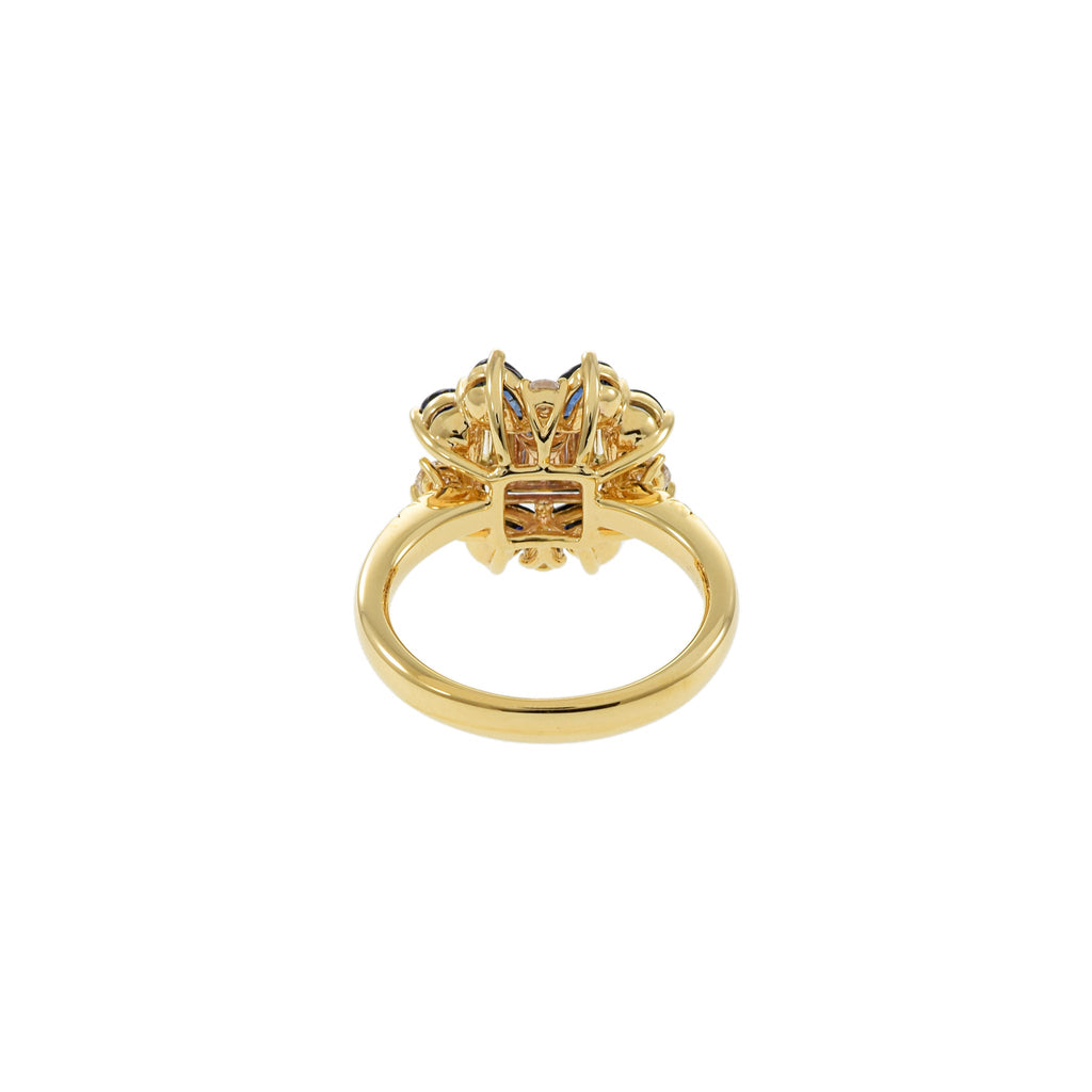 Solid Gold Blue Sapphire And Diamond Flower Ring