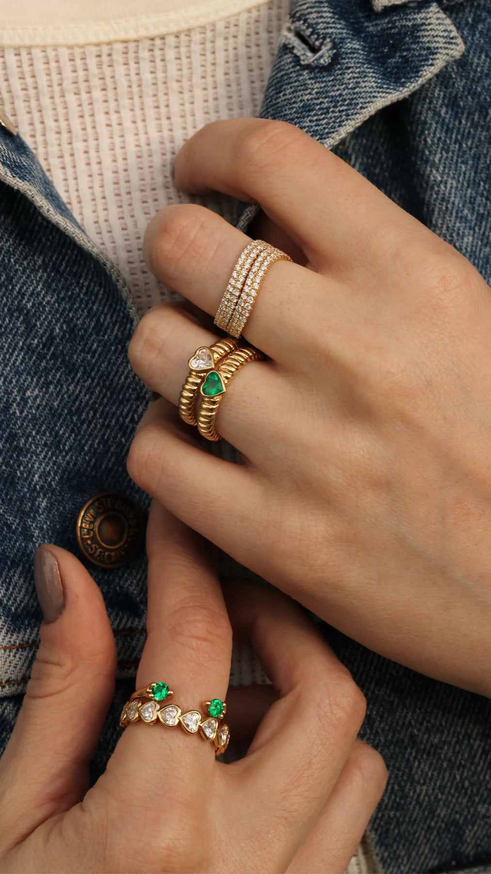 Solid Gold Emerald Orbit Ring