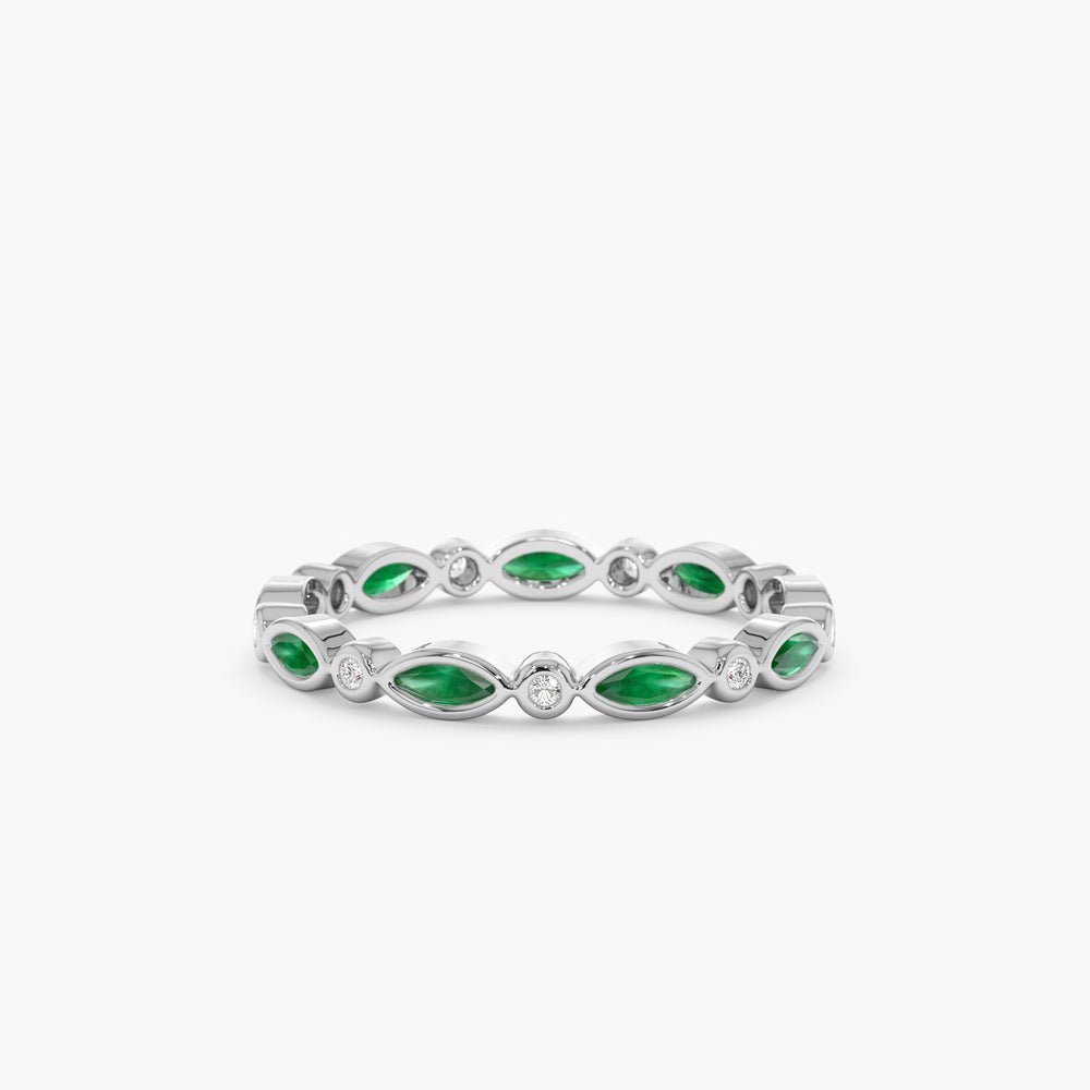 Solid Gold Diamond and Marquise Emerald Eternity Ring (2AC82E)