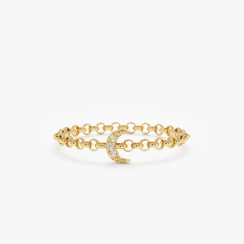 Solid Gold Diamond Moon Chain Ring