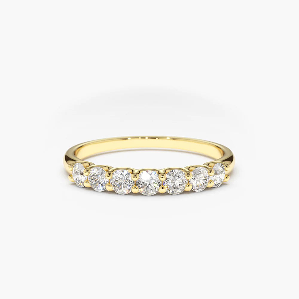 Solid Gold 7 Stone U-Shaped Diamond Wedding Band