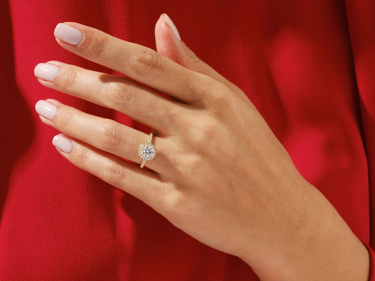 Gold Round Cut Halo Solitaire Ring 2 ct Lab Grown Diamond Ring