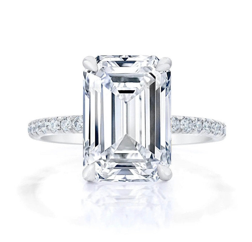 Solid Gold 3.00 CT Emerald Cut Moissanite Engagement Ring