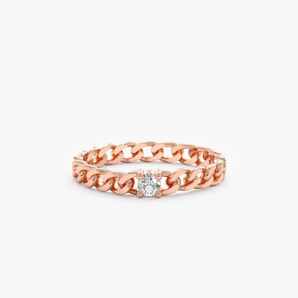 Solid Gold Single Diamond Cuban Chain Ring