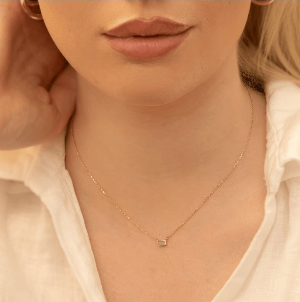 Solid Gold Dainty Labradorite Necklace (1F538C)