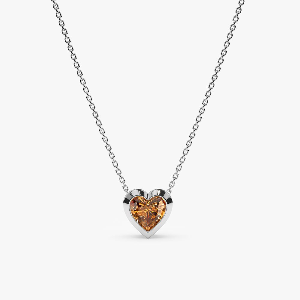 Solid Gold Citrine Heart Necklace (E8814A)