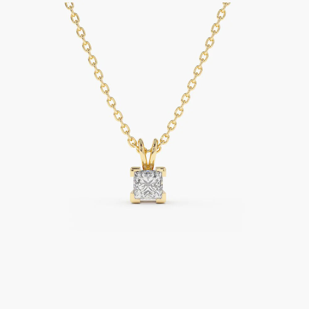 Solid Gold Princess-Cut Diamond Solitaire Pendant