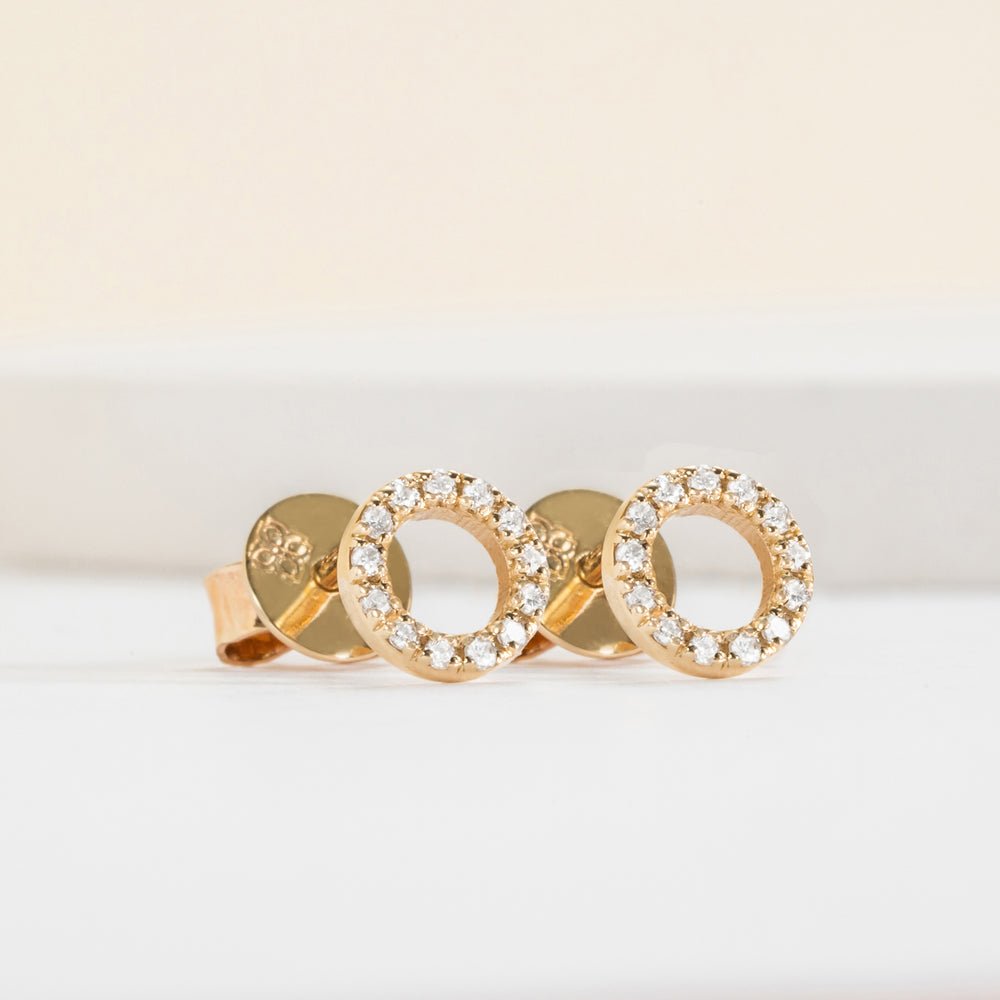 Solid Gold Halo Disc Diamond Stud Earrings