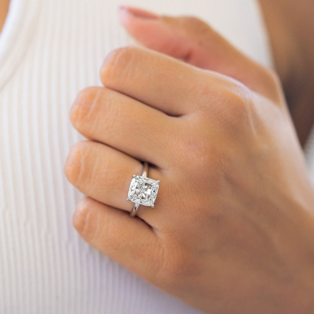 Solid Gold 5ct Cushion Lab Grown Diamond Engagement Ring