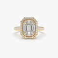 Solid Gold Emerald Cut Illusion Halo Setting Engagement Ring