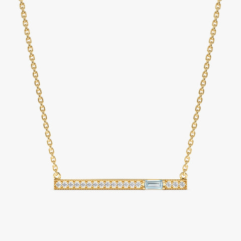 Solid Gold Aquamarine Diamond Bar Necklace (E53B3C)