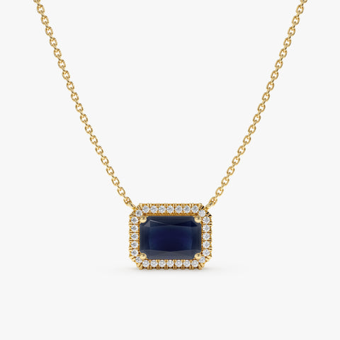 Solid Gold Blue Sapphire Diamond Necklace (B6BC3D)