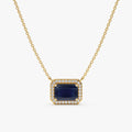 Solid Gold Blue Sapphire Diamond Necklace (B6BC3D)
