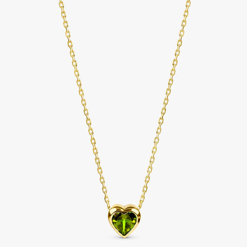 Solid Gold Peridot Heart Necklace (5256B3)