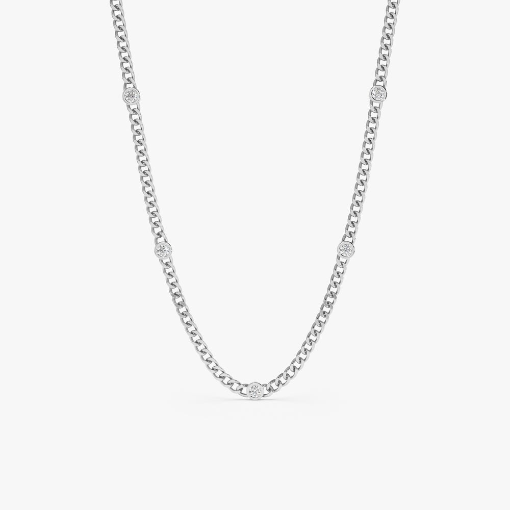 Solid Gold Diamond Bezel Cuban Chain Necklace (F93F31)