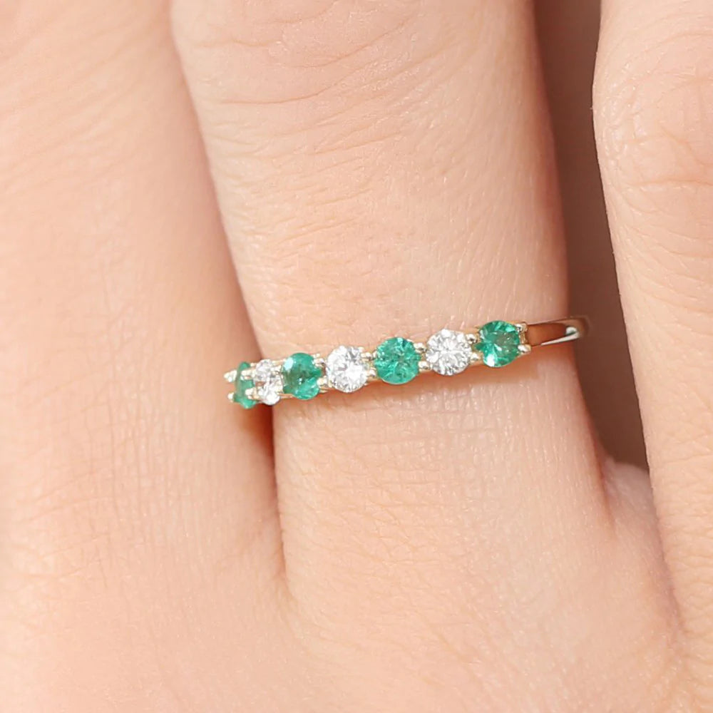 Alternating Emerald and Moissanite Wedding Band, photo 6