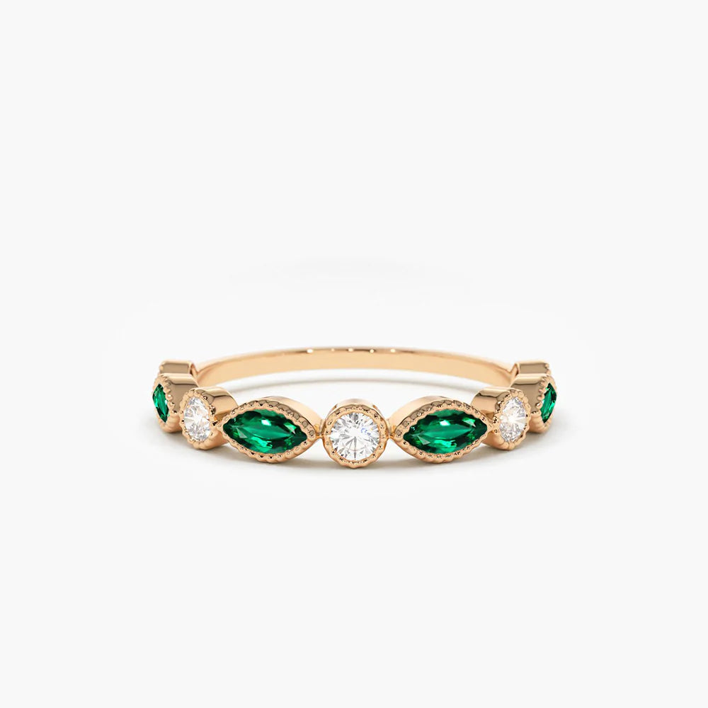 Marquise Emerald and Moissanite Wedding Band, photo 4