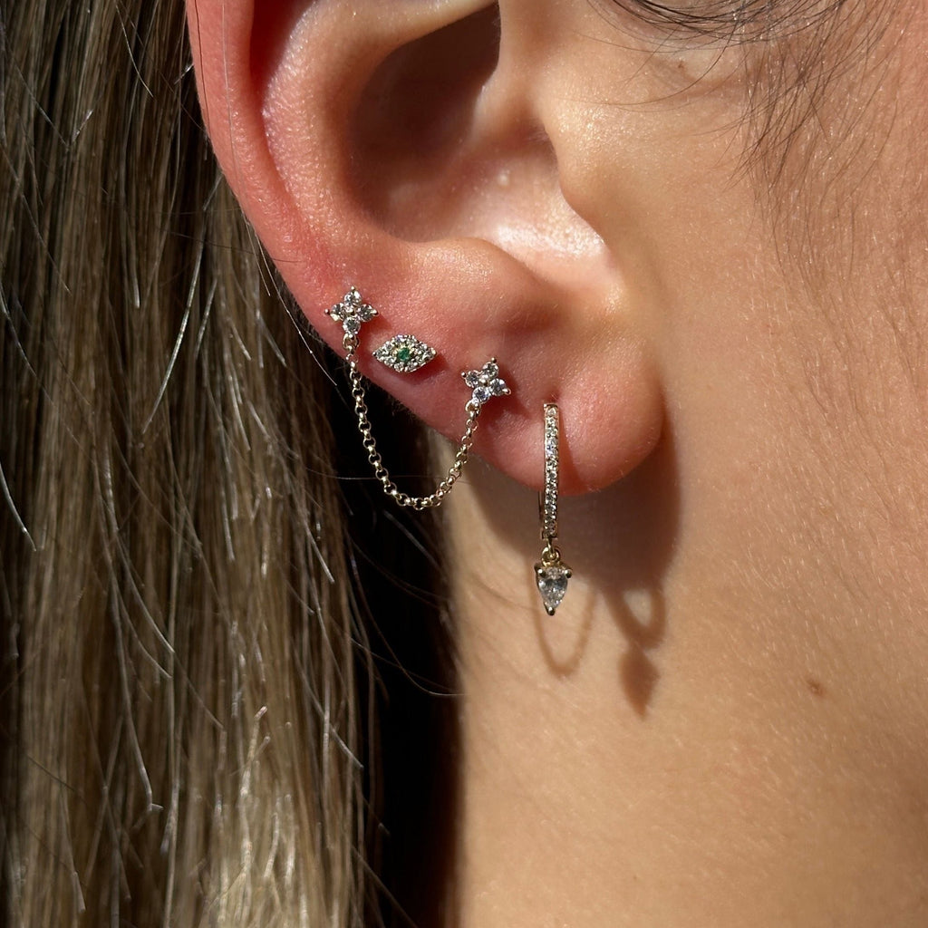Solid Gold Clover Diamond Connecting Chain Earring