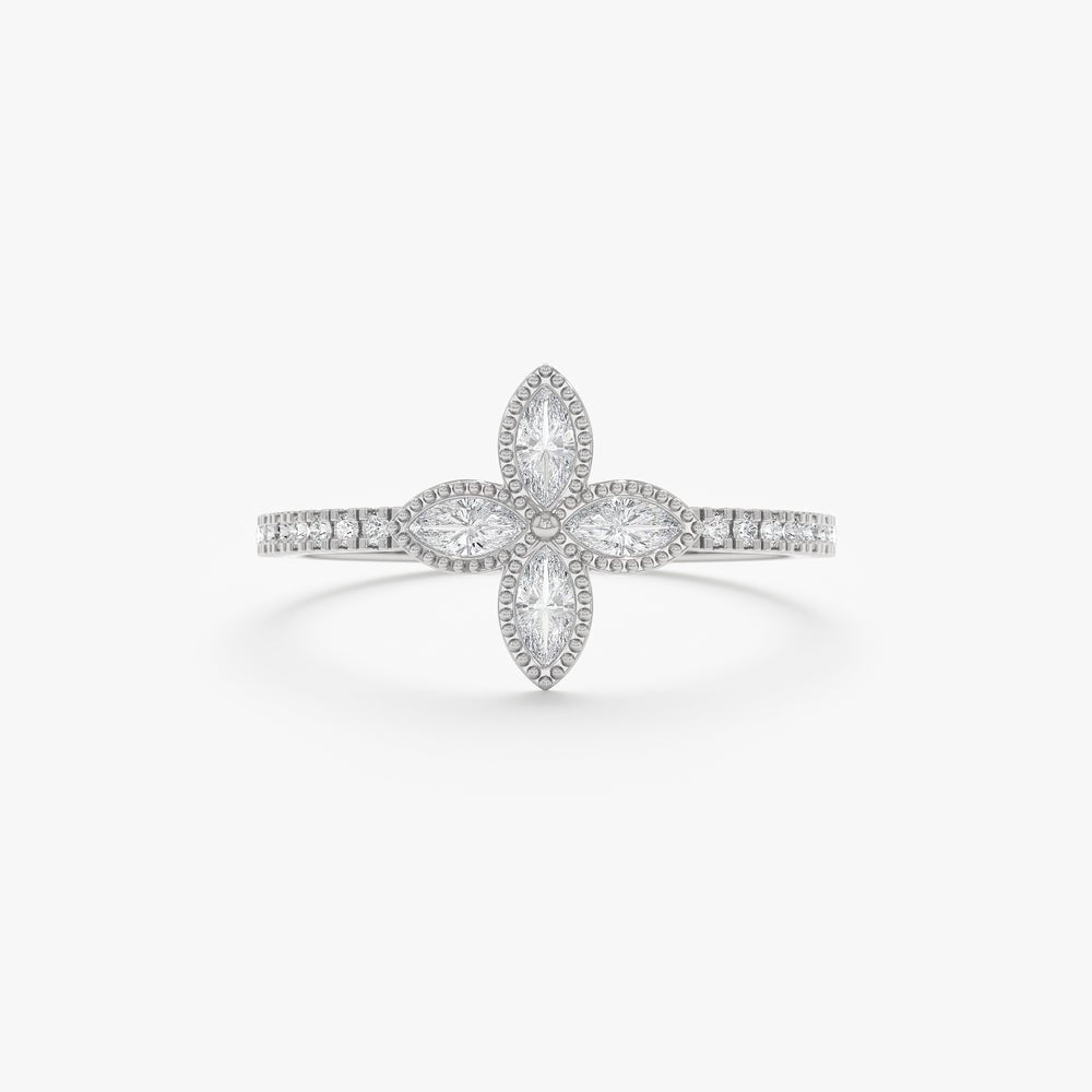 14K Solid Gold Natural Diamond Clover Ring