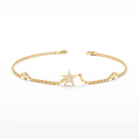 Solid Gold Diamond Star Station Bracelet