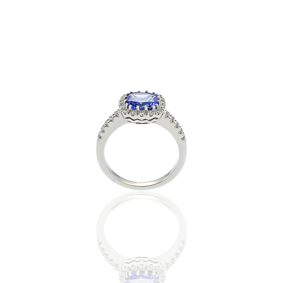 Solid Gold Cushion Tanzanite And Diamond Ring