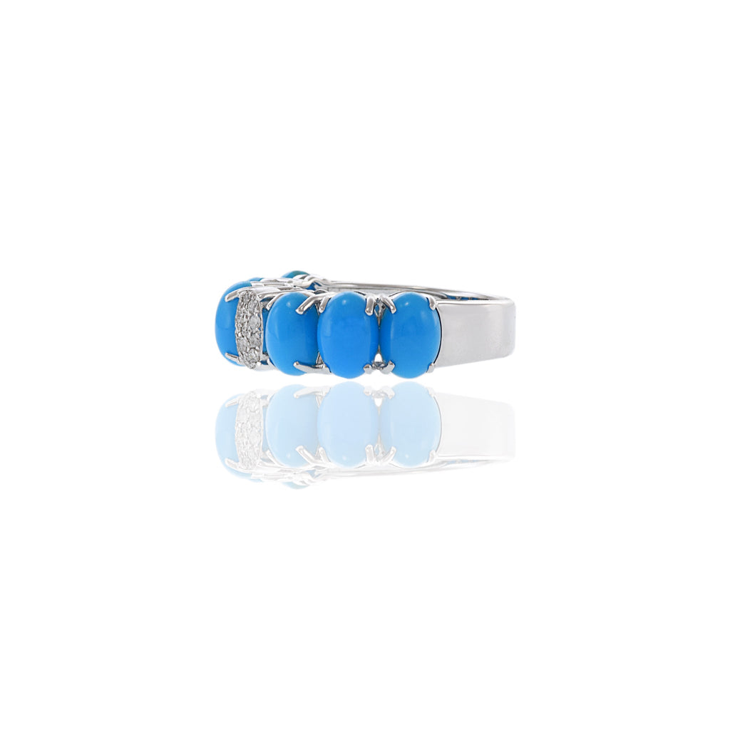 Solid Gold Oval Turquoise And Diamond Ring