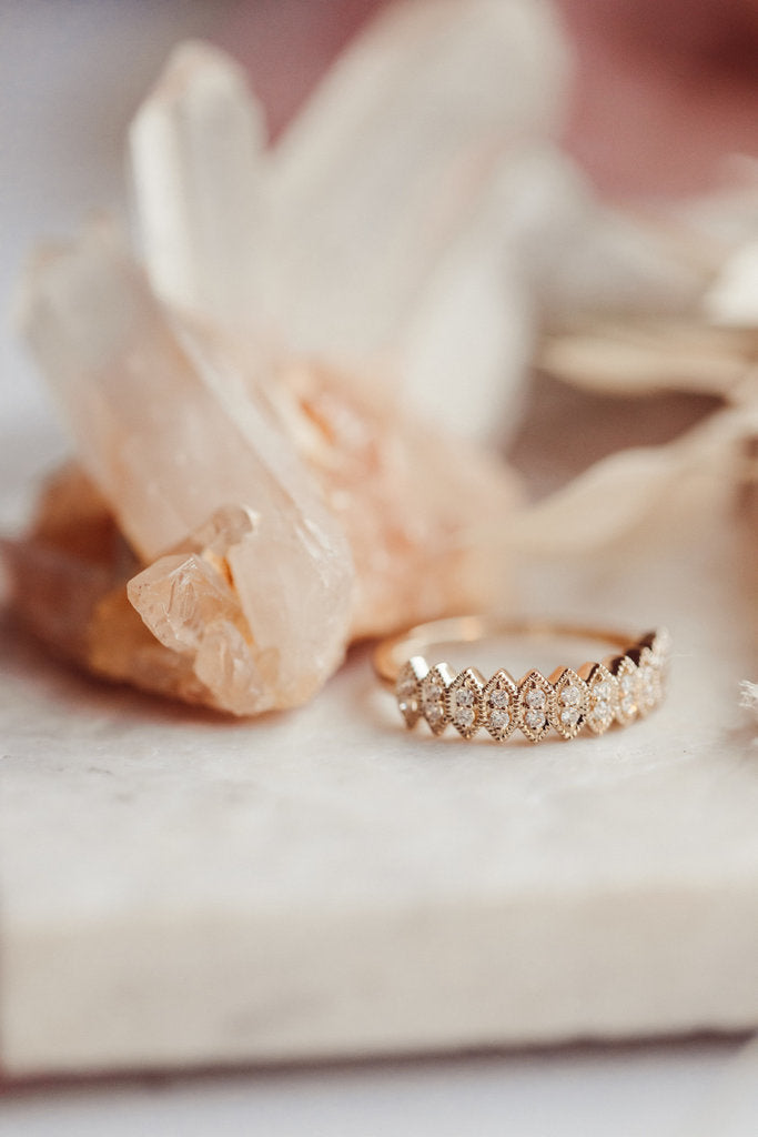 Solid Gold Marquise Shape with Milgrain Diamond Band (7D6B51)