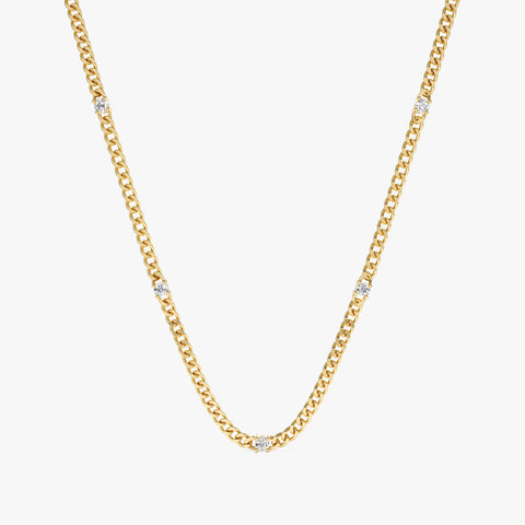 Solid Gold Diamond Cuban Chain Station Necklace (913B6A)