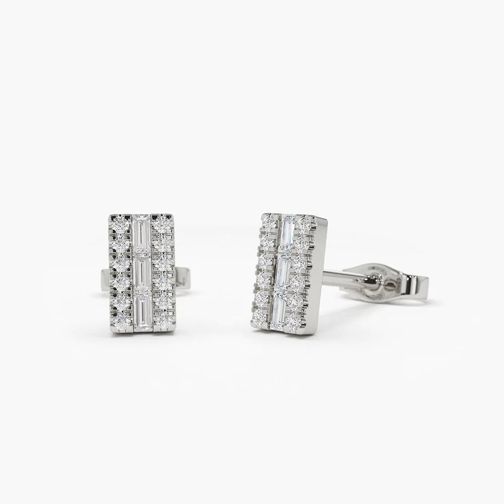 Solid Gold Baguette Diamond Bar Earrings