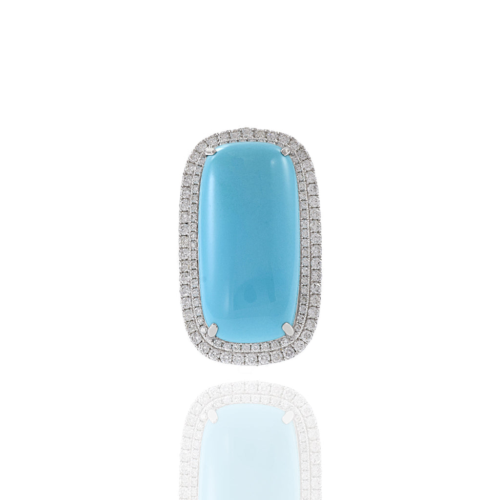 Solid Gold Oblong Turquoise and Diamond Ring