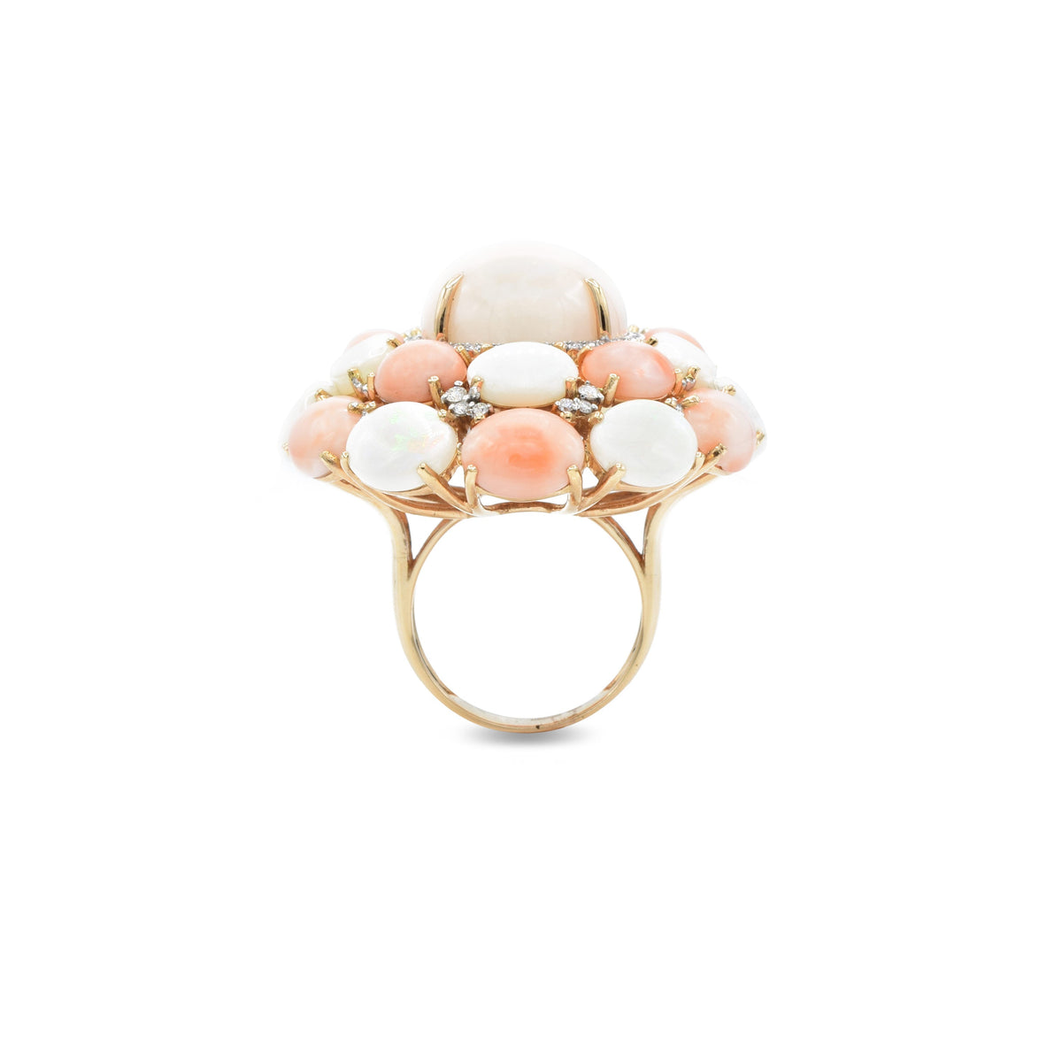 Solid Gold Angel Coral And Opal With Diamond Ring