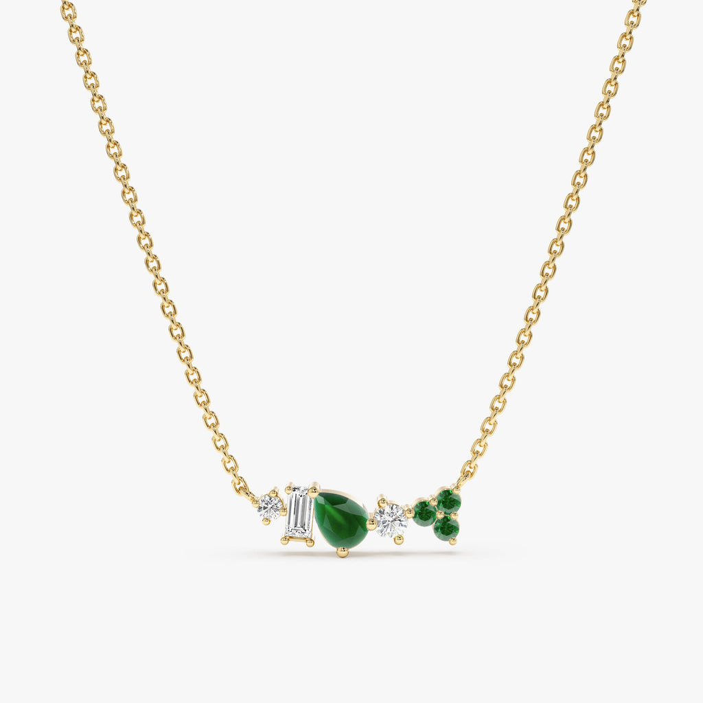 Solid Gold Mixed Diamond Emerald Necklace (C5BB24)