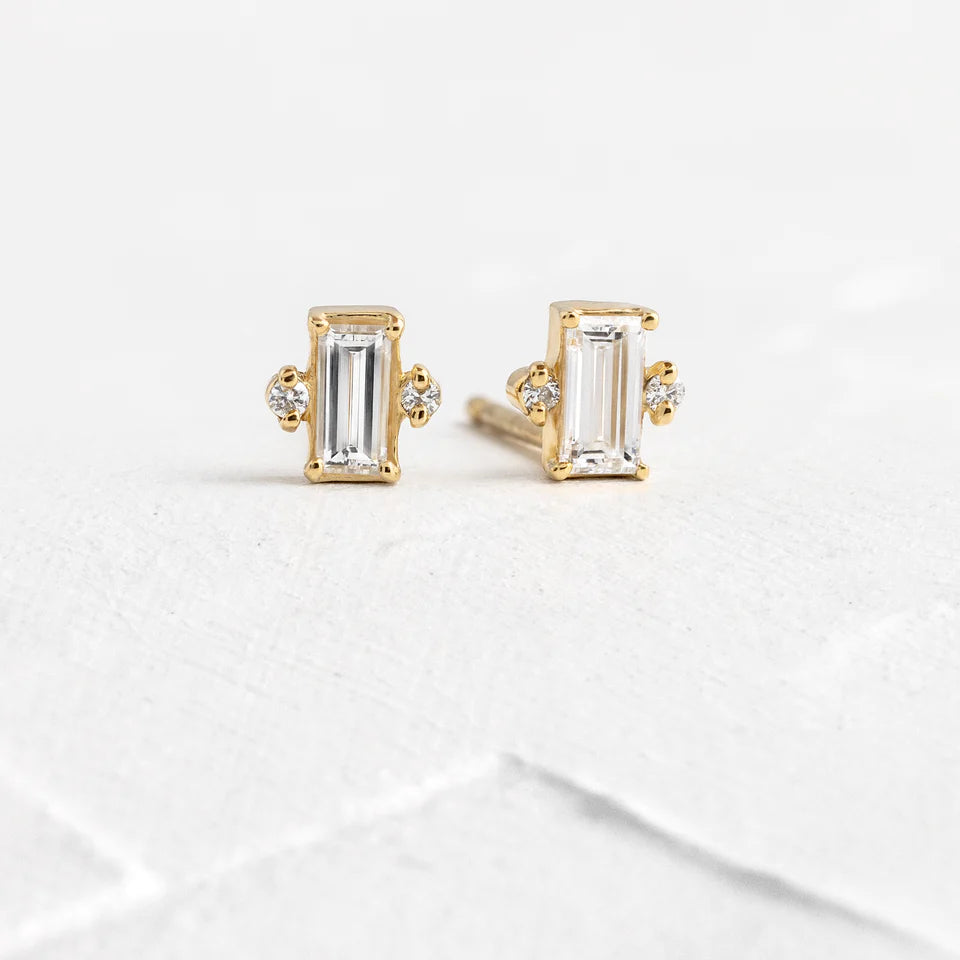 Solid Gold Diamond Bookend Studs, Diamond Studs