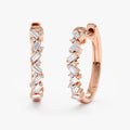 Solid Gold Stacked Baguette Diamond Hoops