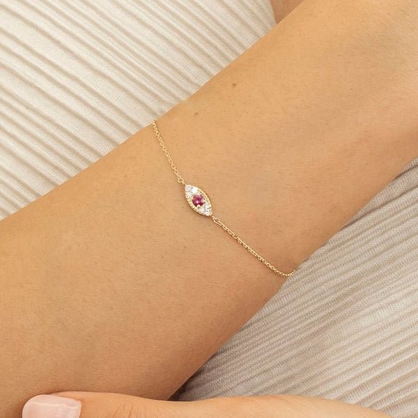 Solid Gold Ruby Eye Diamond Bracelet