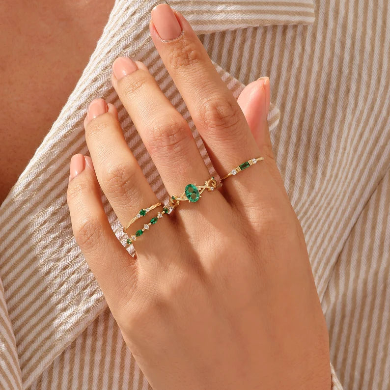Solid Gold Emerald Baguette Band Ring