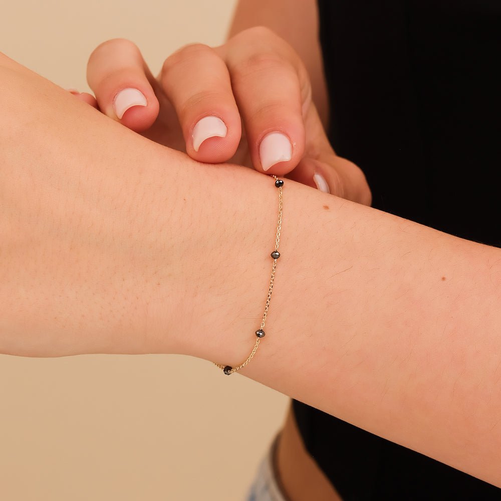 18K Solid Gold Black Diamond Station Bracelet - Style A